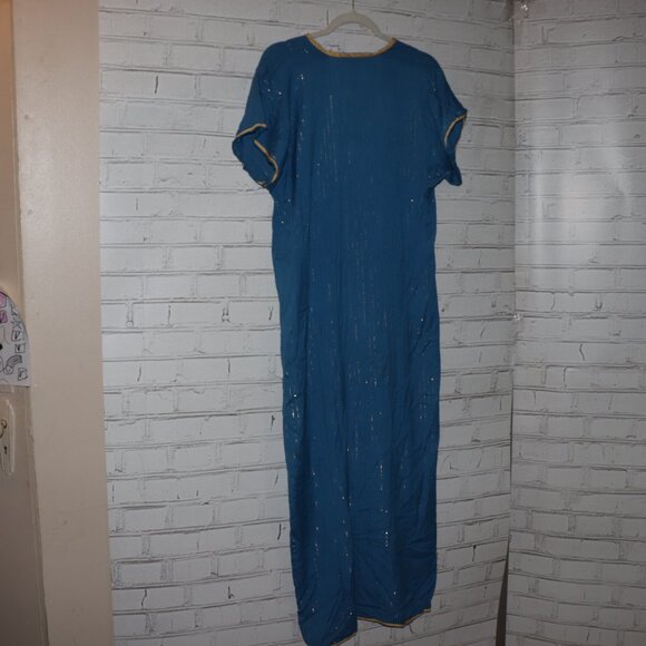 💙 VINTAGE BLUE & GOLD FLORAL DRESS 💙 - Picture 3 of 7